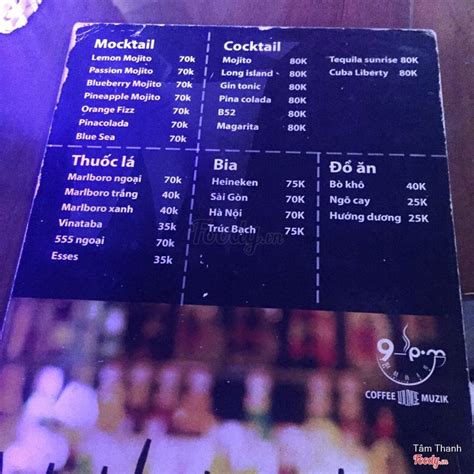 thực đơn của 9pm hà nội|9 P.M Coffee Lounge Muzik ở Quận Đống Đa, Hà Nội .
